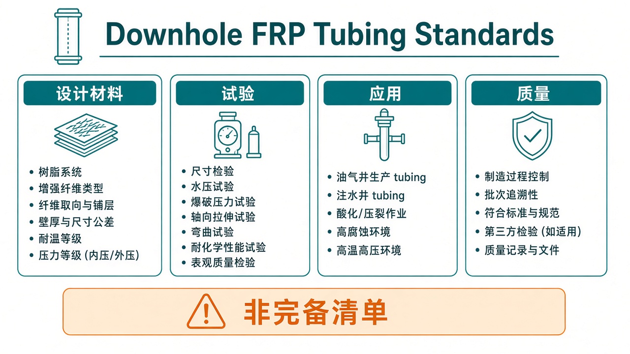 井下 FRP 油管标准体系节点示意；示意图，不是合格判据、不是方法表。